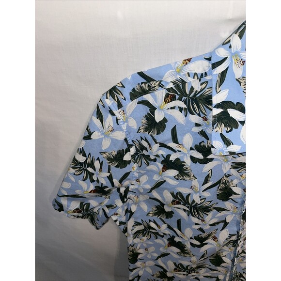 Hisdern Hawaiian Shirt Men’s Size Large Blue Floral Button Up Short Sleeve - Picture 5 of 12